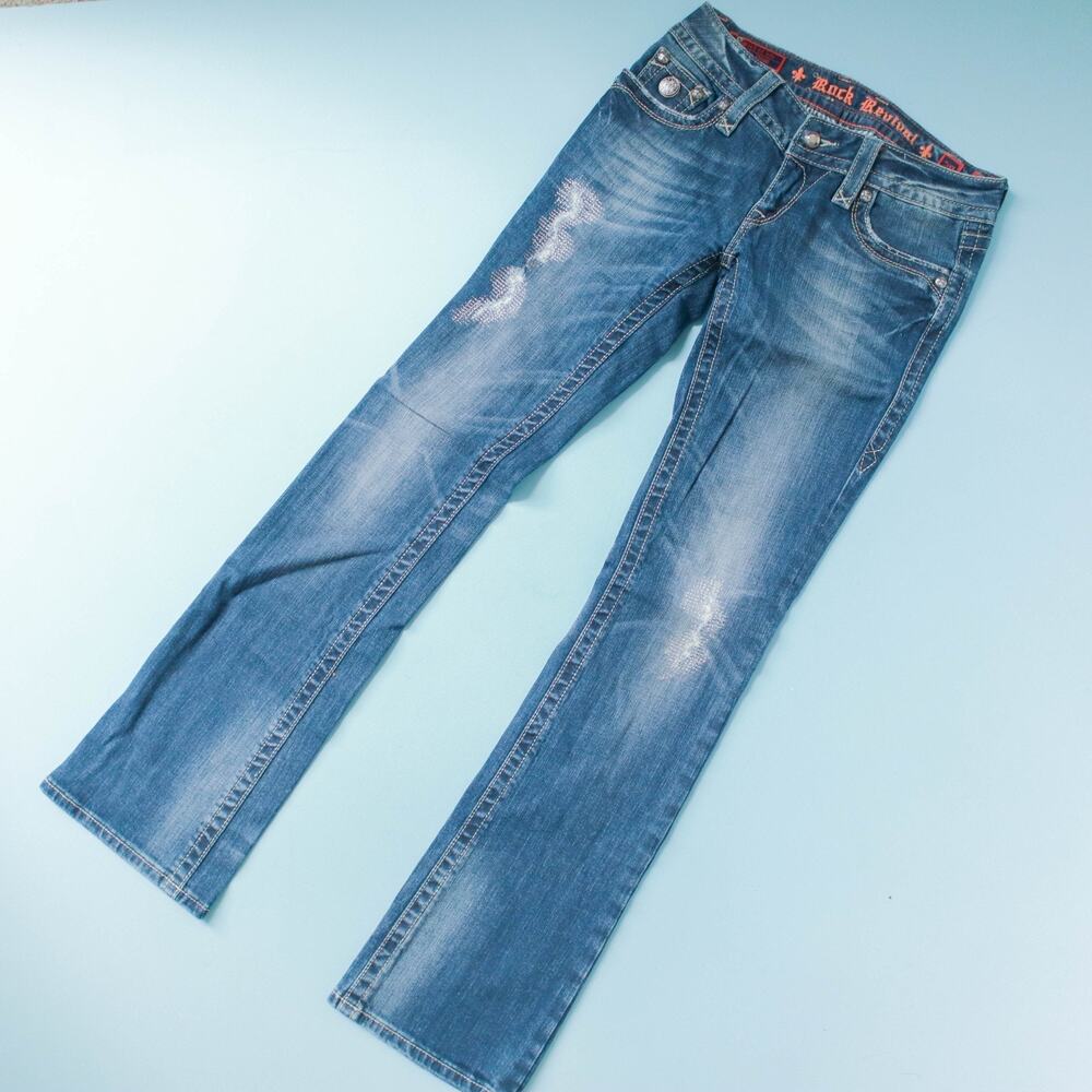 Rock Revival Celine Boot Cut Distressed Jeans Size 28 Western Cowgirl